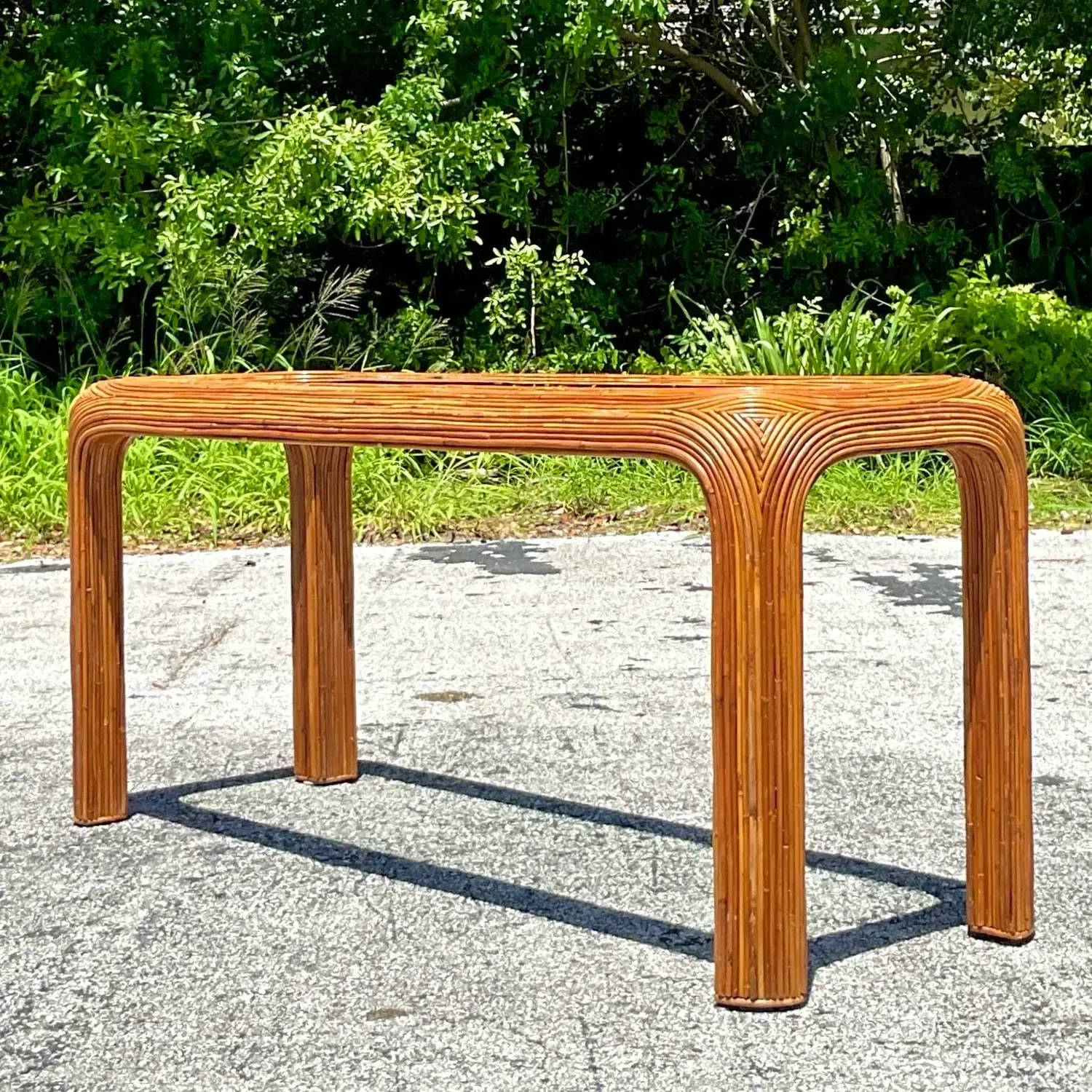 Vintage Coastal Pencil Reed Waterfall Console Table — additional photo 2