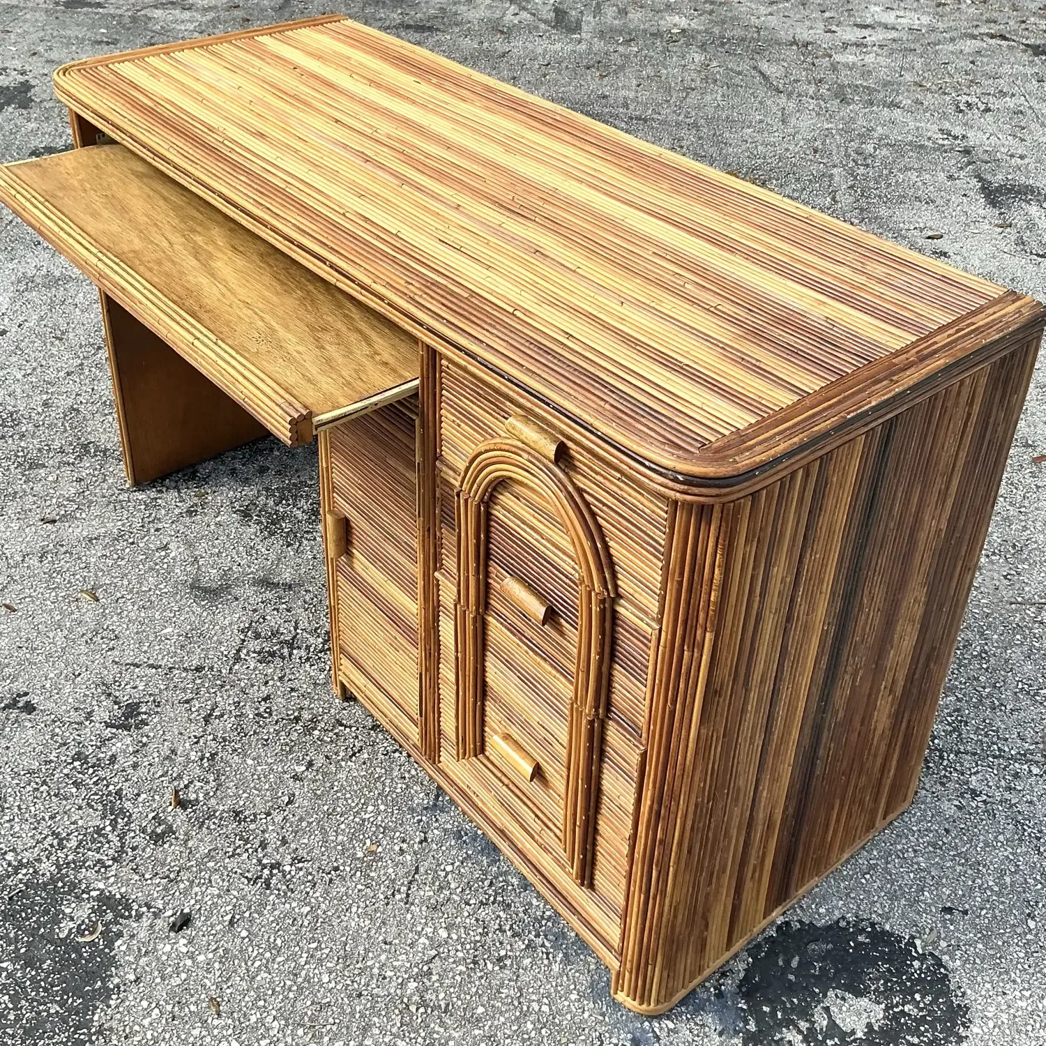 Vintage Coastal Pencil Reed Writing Desk