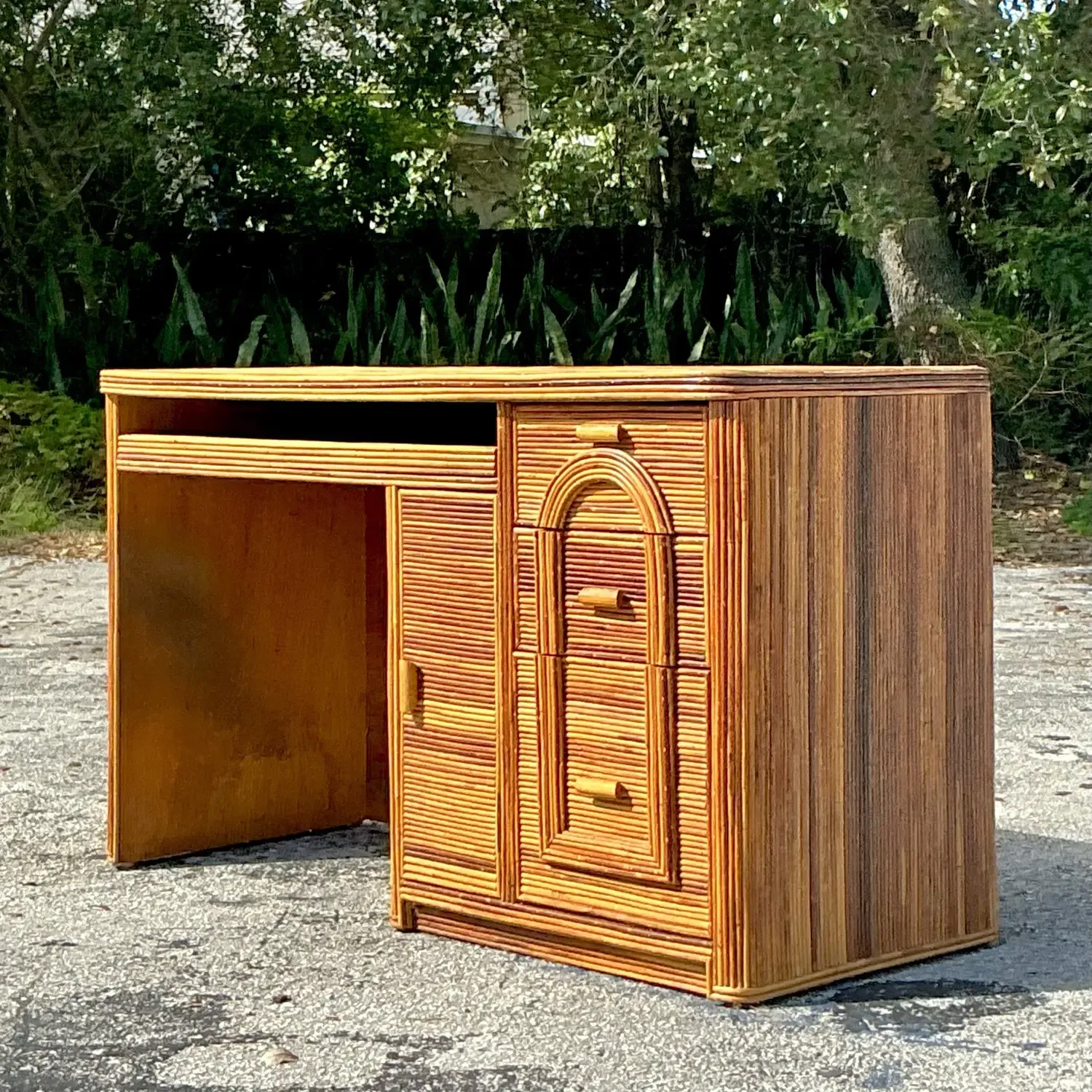 Vintage Coastal Pencil Reed Writing Desk — additional photo 4