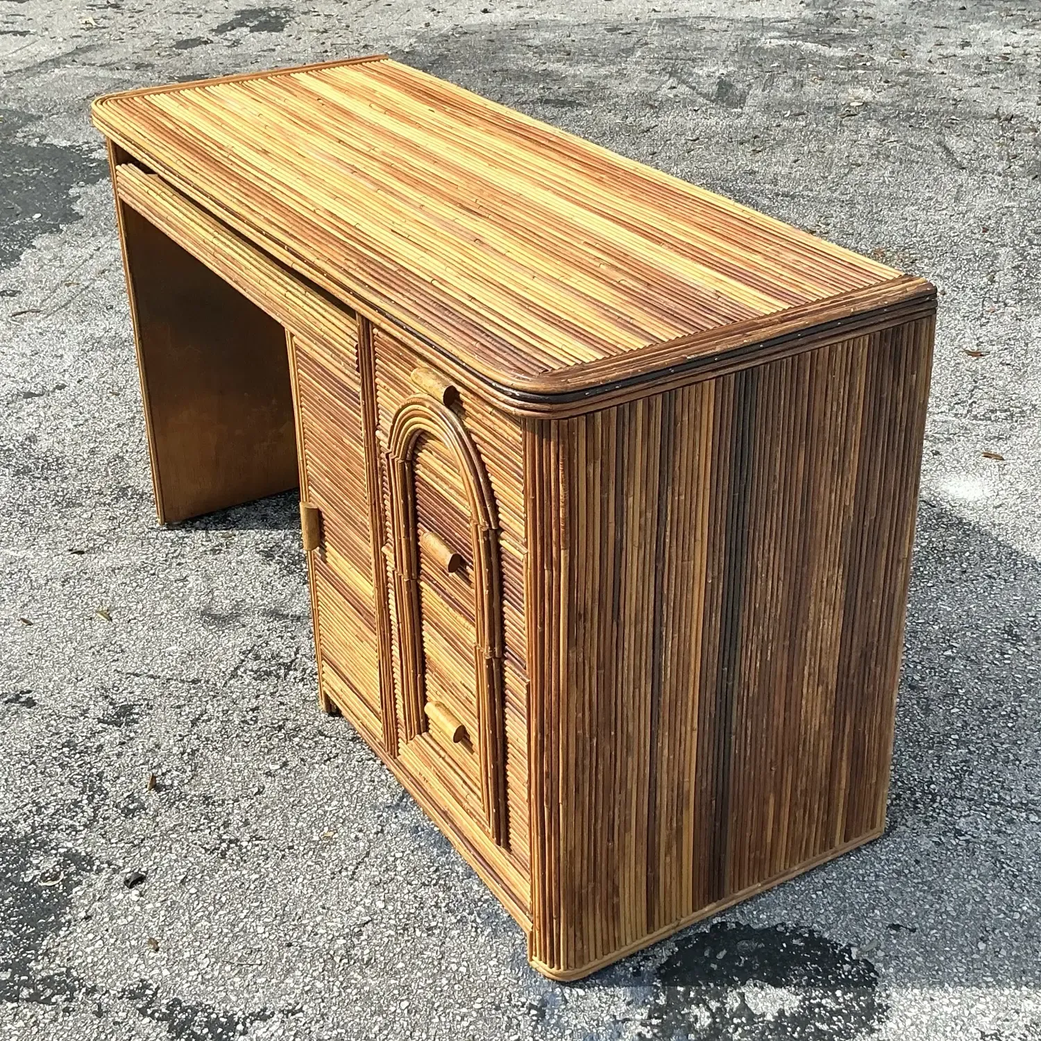 Vintage Coastal Pencil Reed Writing Desk — additional photo 8