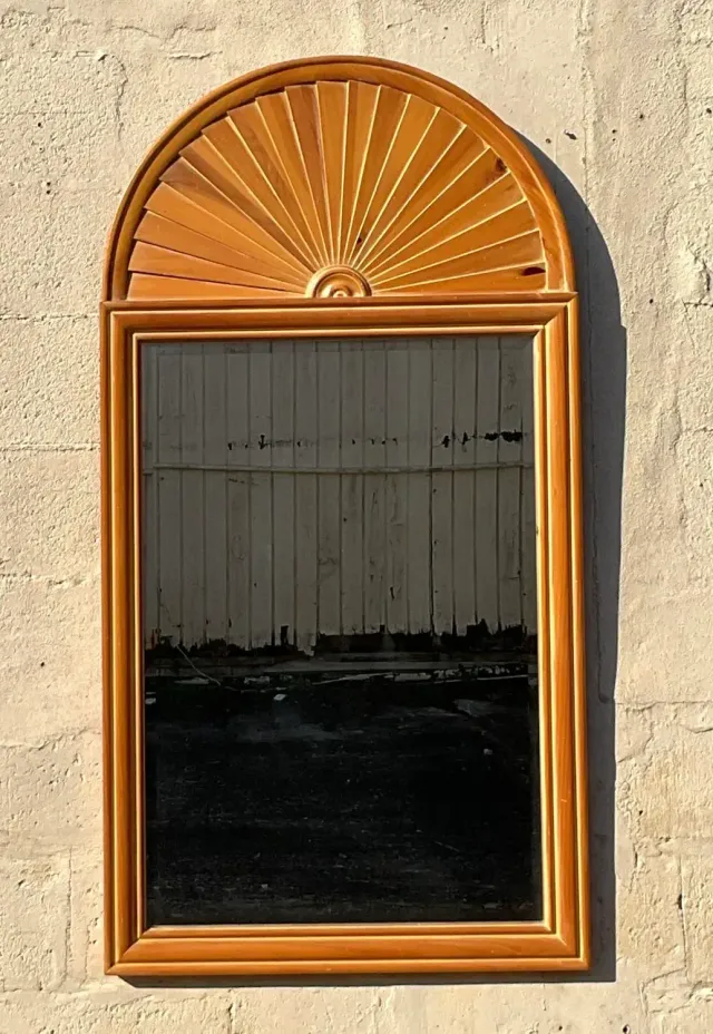 Vintage Coastal Pleated Knotty Pine Mirror — additional photo 4