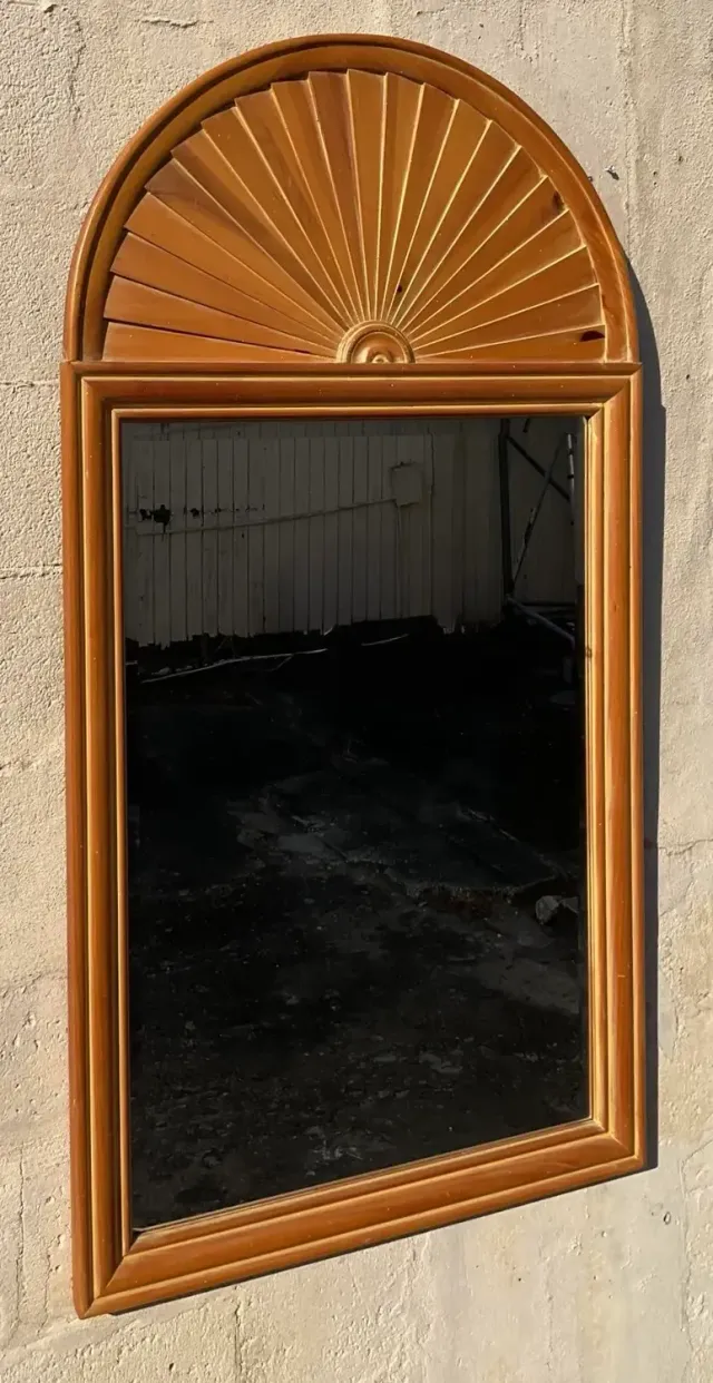 Vintage Coastal Pleated Knotty Pine Mirror — additional photo 5