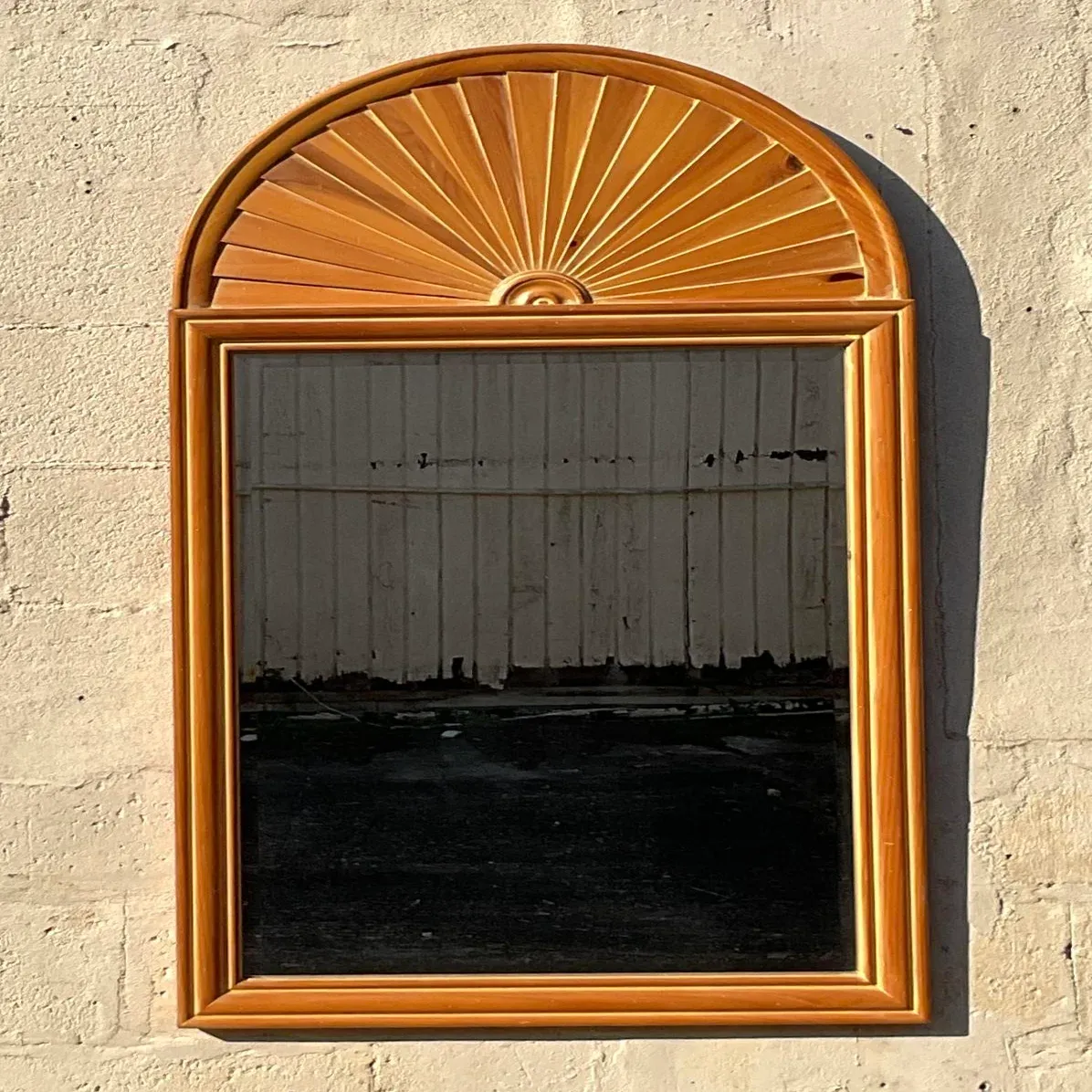 Vintage Coastal Pleated Knotty Pine Mirror — additional photo 6