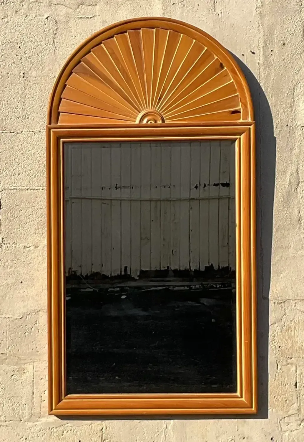 Vintage Coastal Pleated Knotty Pine Mirror — additional photo 7