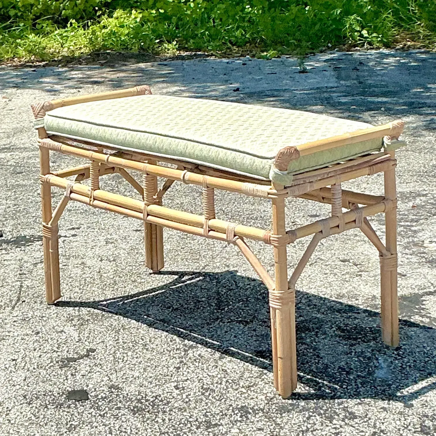 Vintage Coastal Rattan Bench — additional photo 1