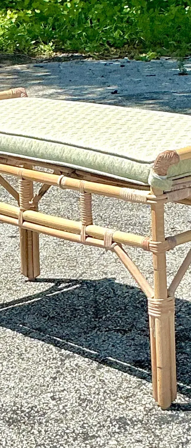 Vintage Coastal Rattan Bench