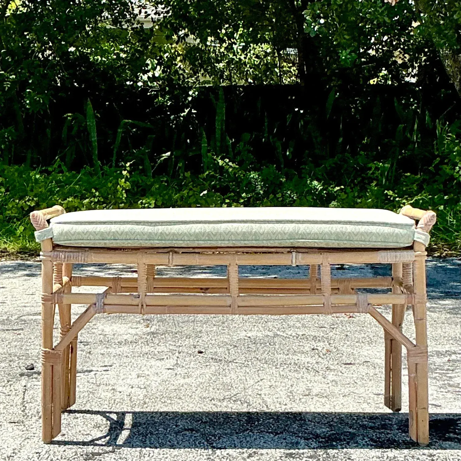 Vintage Coastal Rattan Bench — additional photo 2