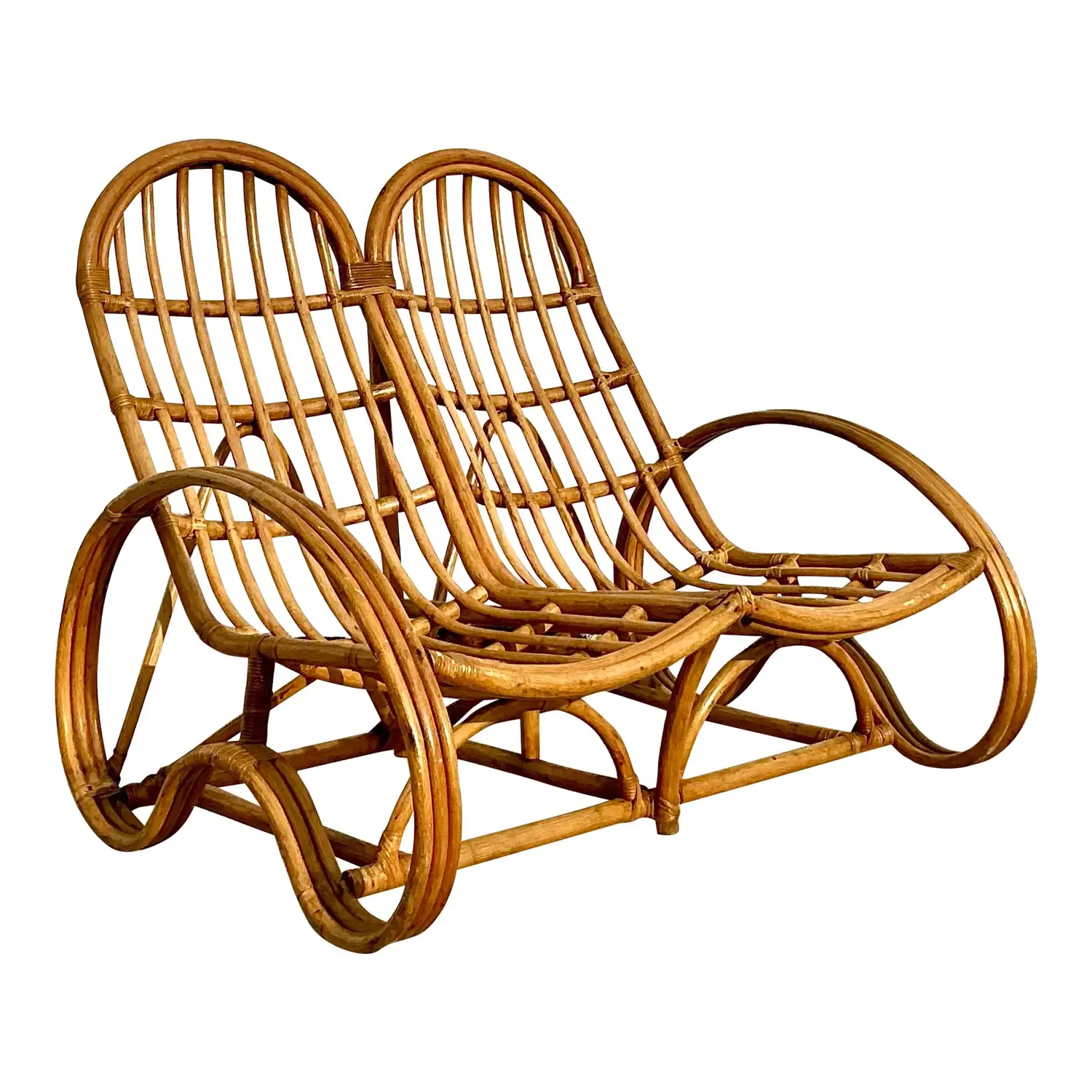 Vintage Coastal Rattan Double Lounge Chair
