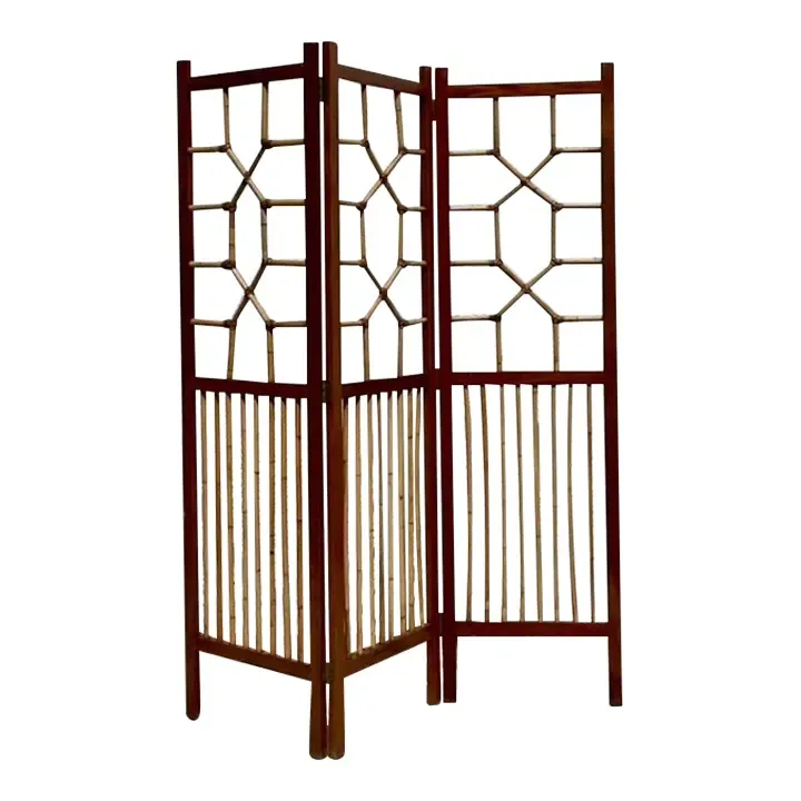 Vintage Coastal Rattan Folding Screen — additional photo 1