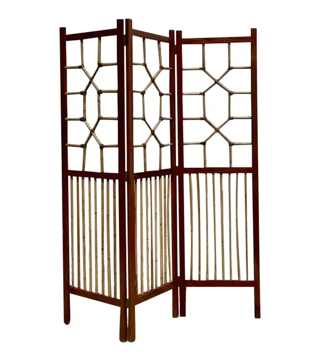 Vintage Coastal Rattan Folding Screen