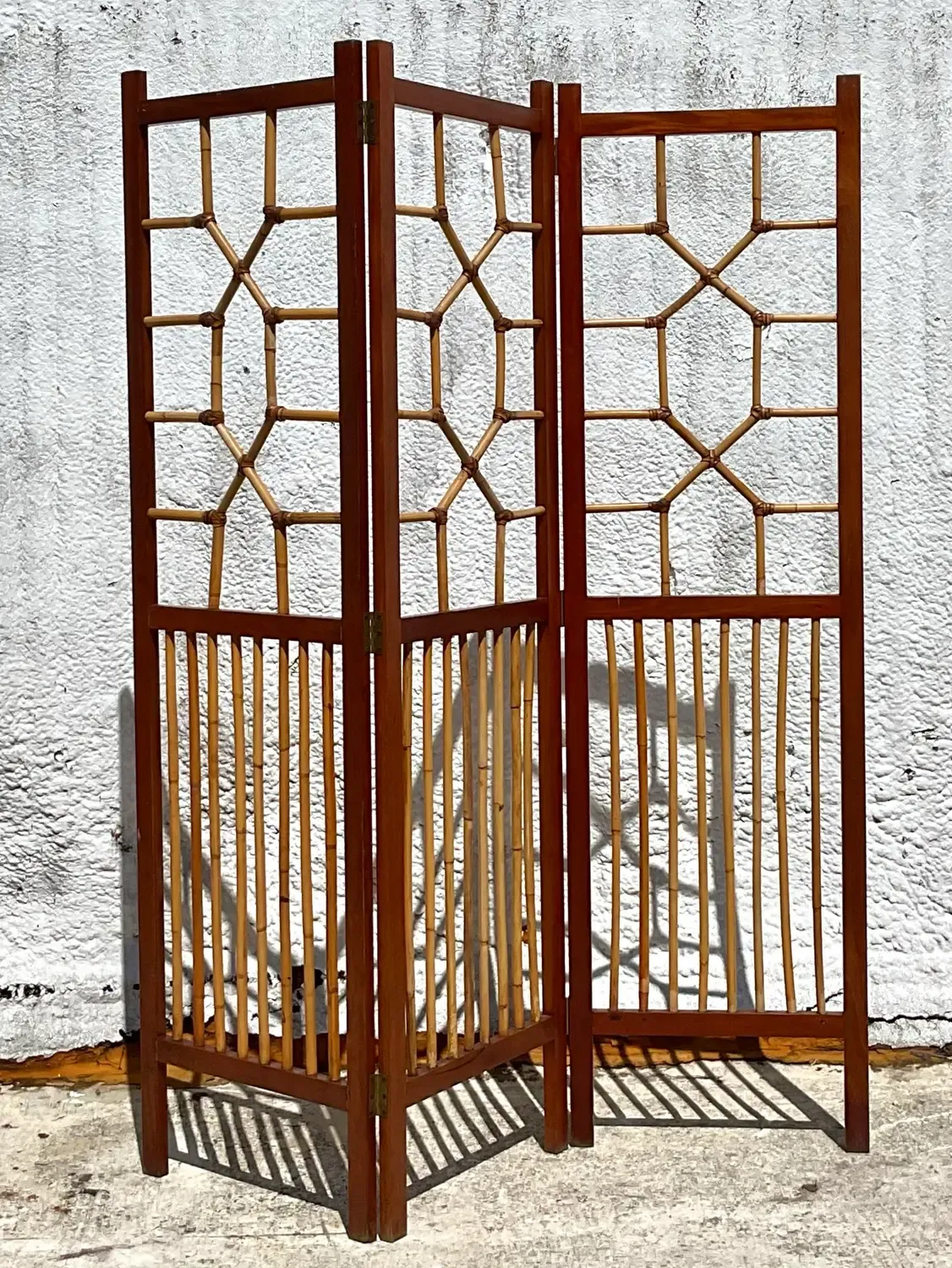Vintage Coastal Rattan Folding Screen — additional photo 2