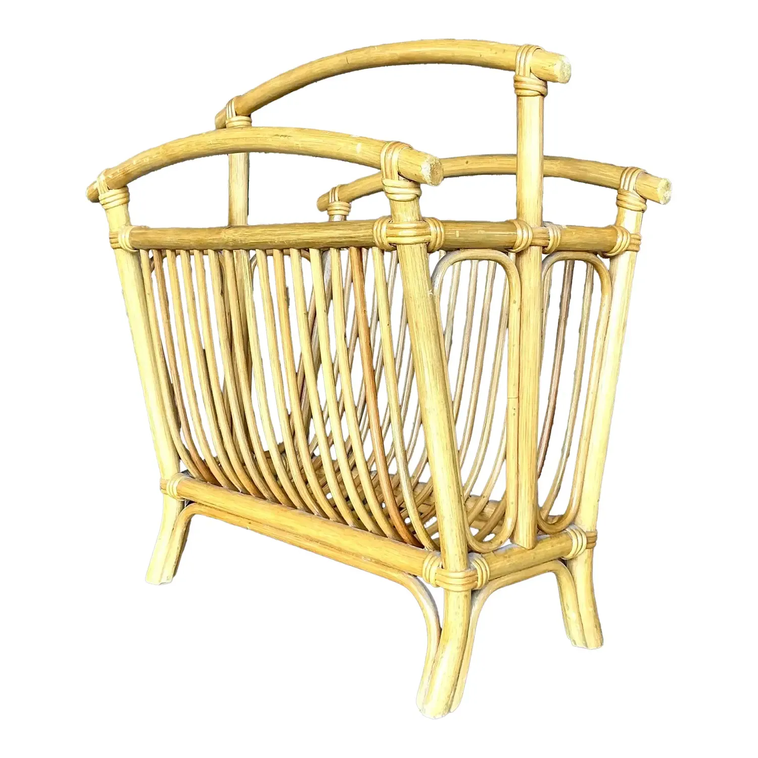 Vintage Coastal Rattan Newspaper Rack — additional photo 1
