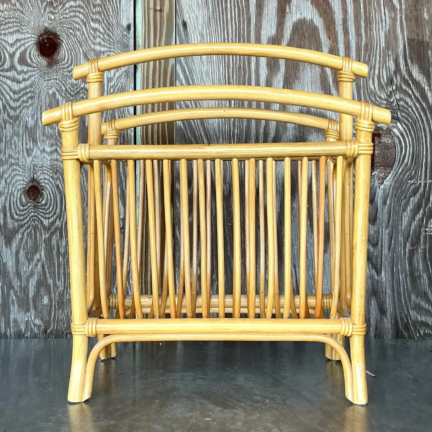 Vintage Coastal Rattan Newspaper Rack — additional photo 2
