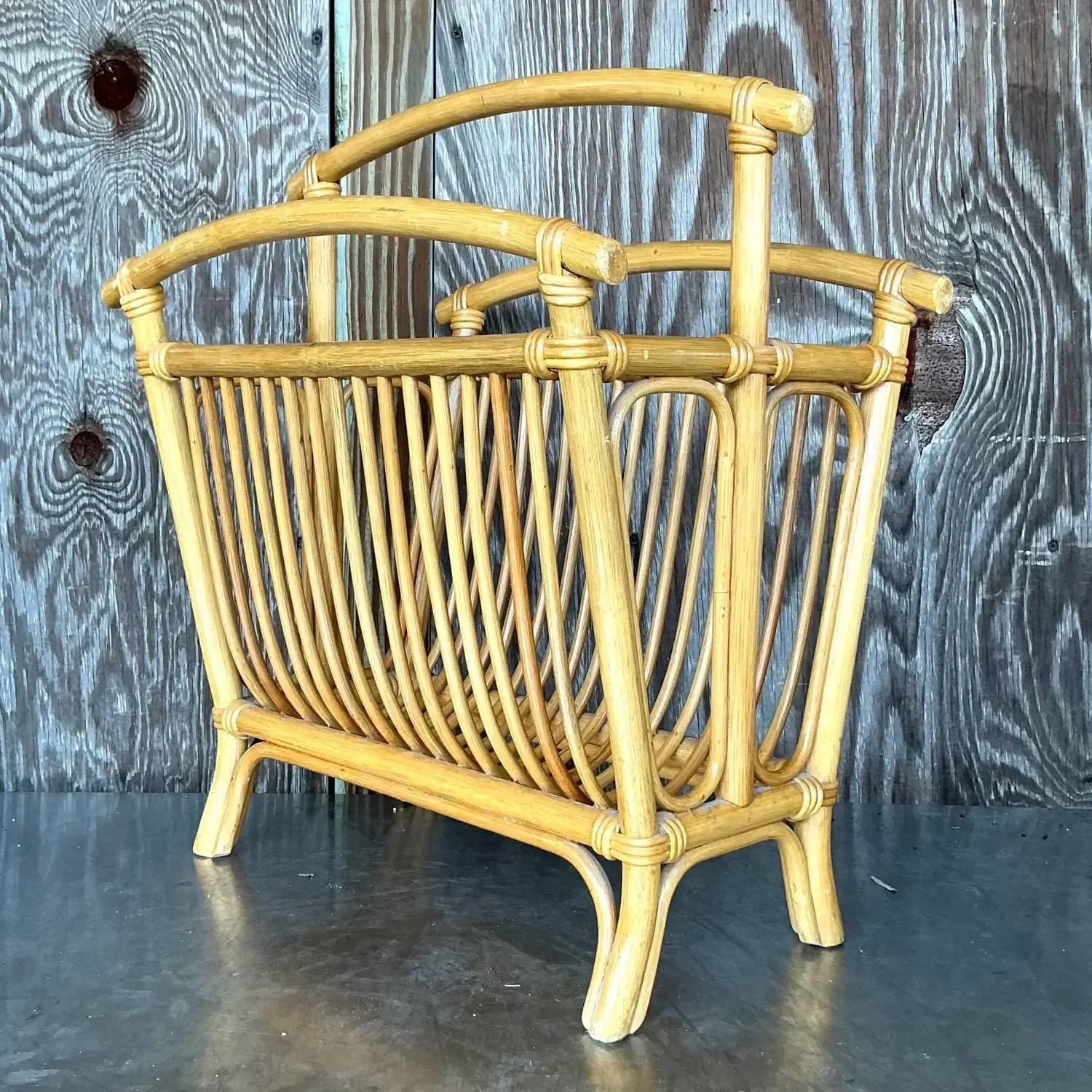 Vintage Coastal Rattan Newspaper Rack — additional photo 3
