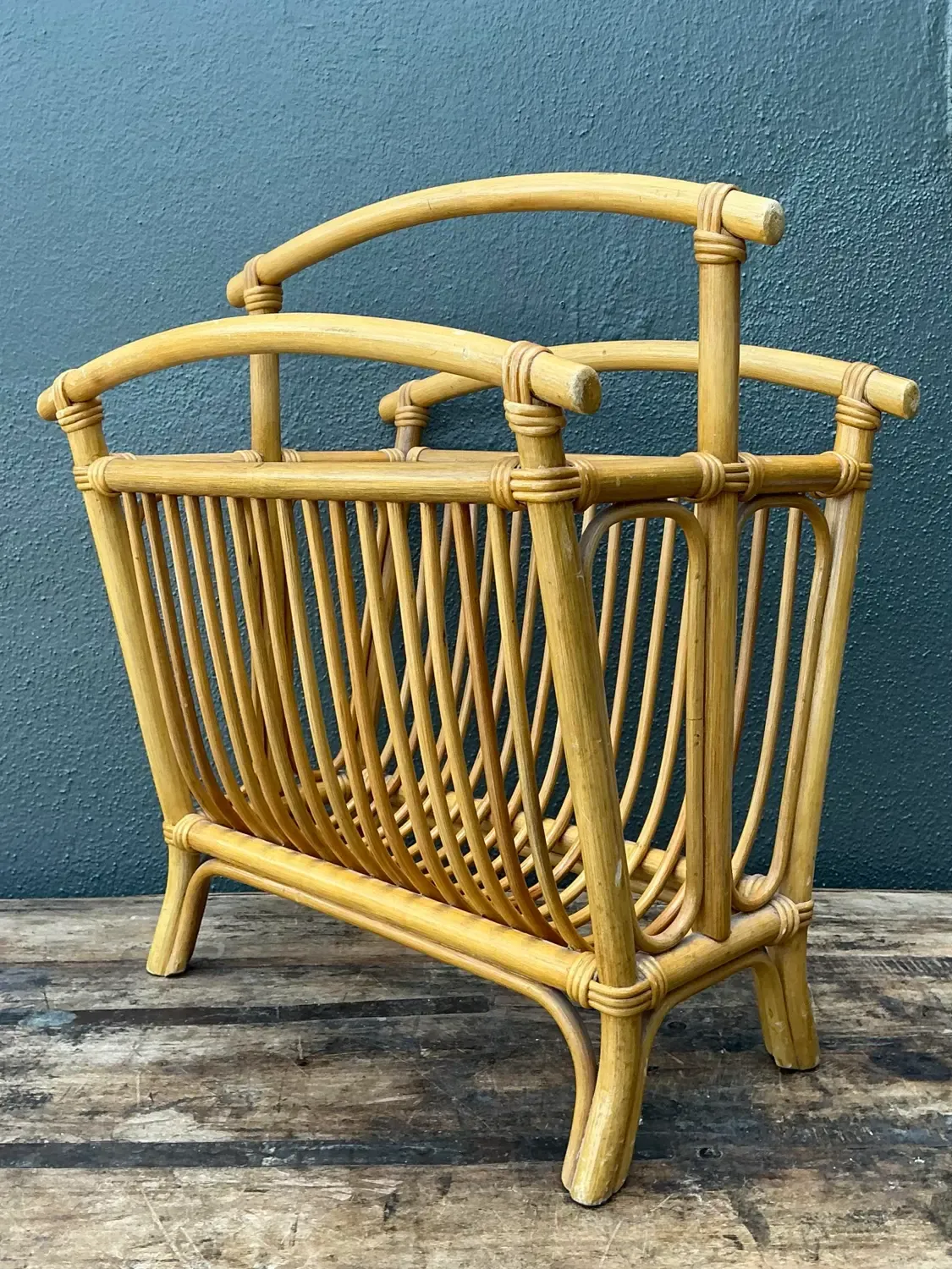 Vintage Coastal Rattan Newspaper Rack — additional photo 4