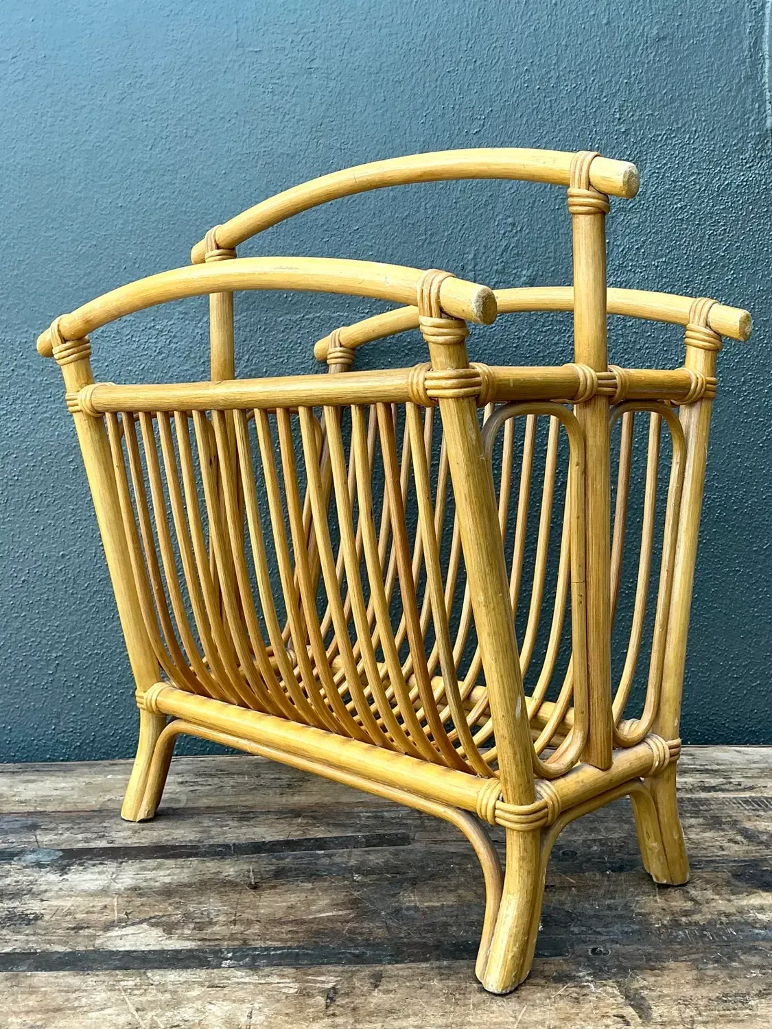 Vintage Coastal Rattan Newspaper Rack — additional photo 5