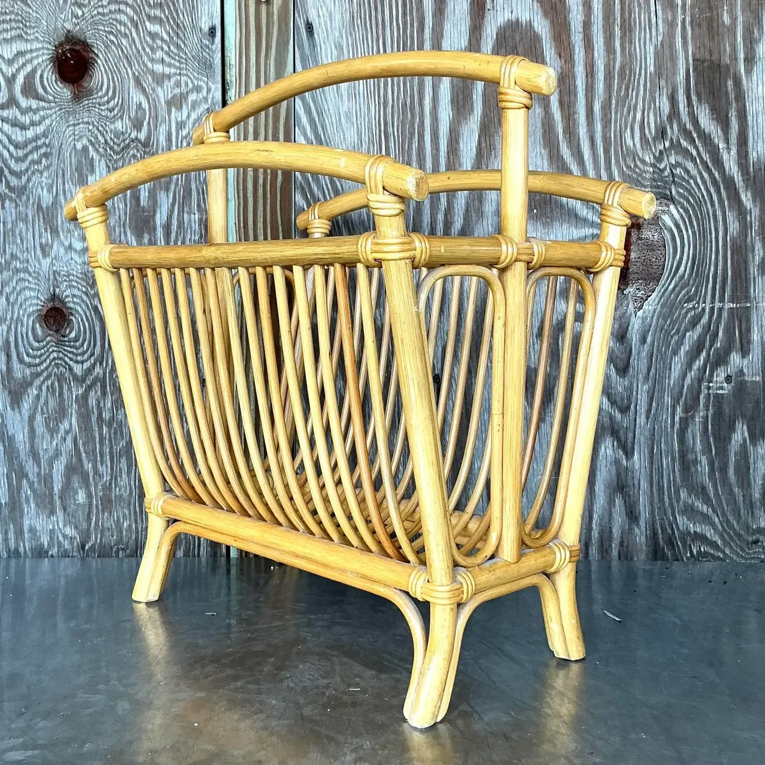 Vintage Coastal Rattan Newspaper Rack — additional photo 6