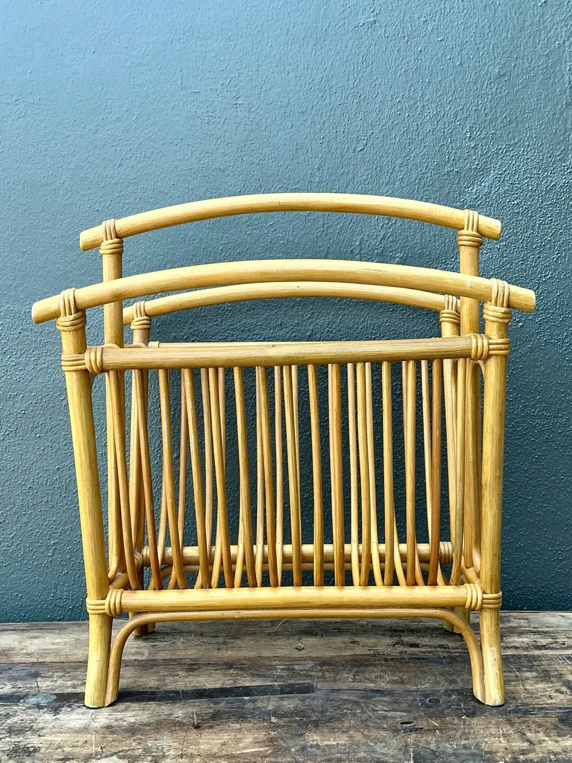 Vintage Coastal Rattan Newspaper Rack — additional photo 7