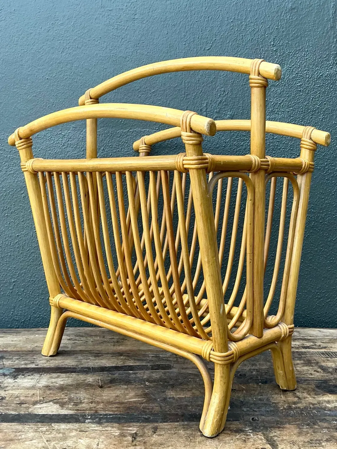 Vintage Coastal Rattan Newspaper Rack — additional photo 8