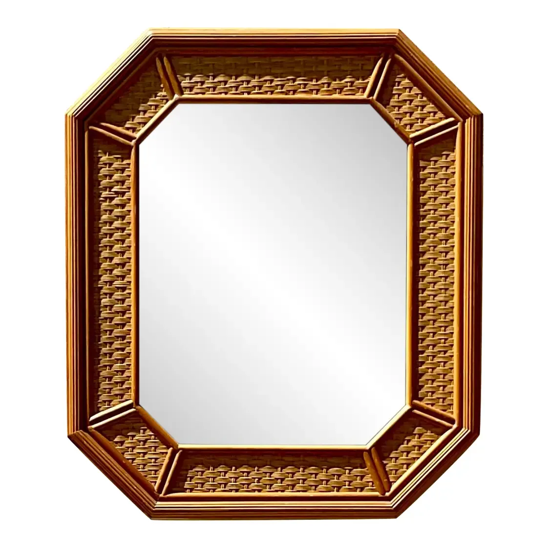 Vintage Coastal Rattan Octagon Mirror — additional photo 1