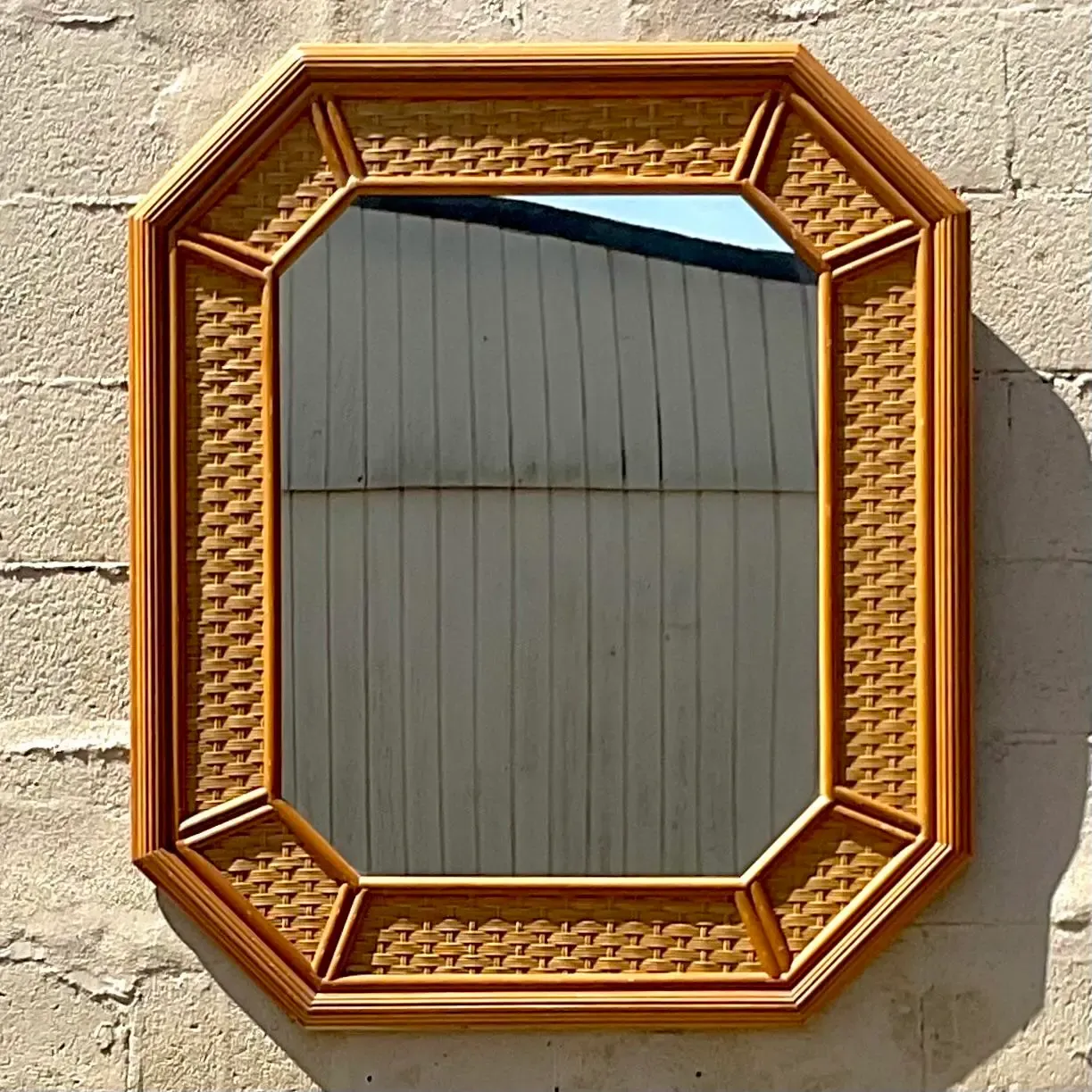 Vintage Coastal Rattan Octagon Mirror — additional photo 2