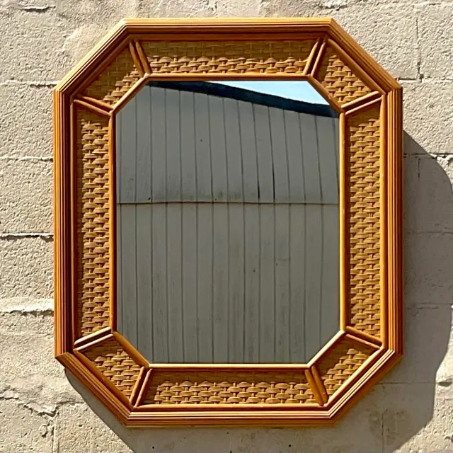 Vintage Coastal Rattan Octagon Mirror — additional photo 2