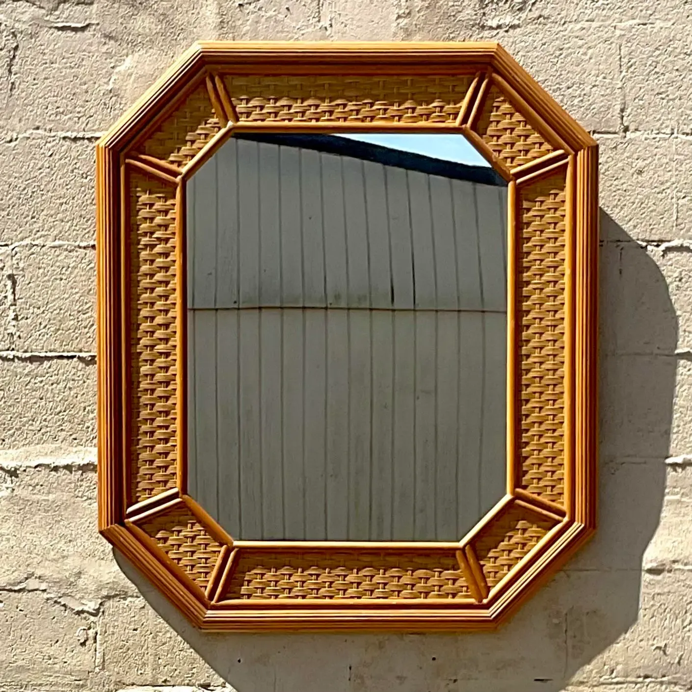 Vintage Coastal Rattan Octagon Mirror — additional photo 3
