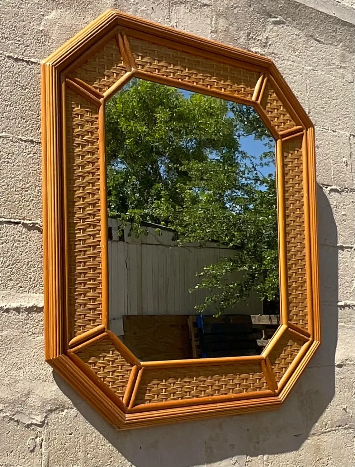 Vintage Coastal Rattan Octagon Mirror — additional photo 4