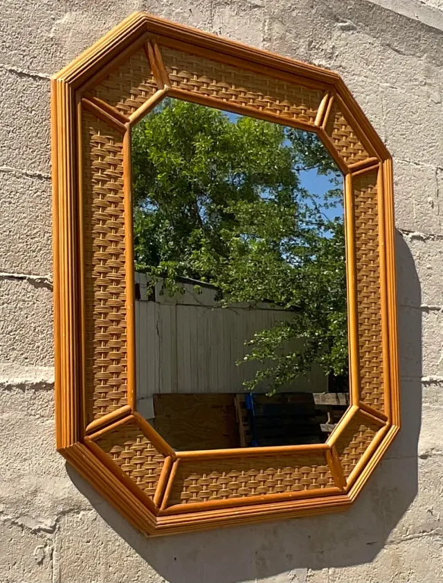 Vintage Coastal Rattan Octagon Mirror — additional photo 4