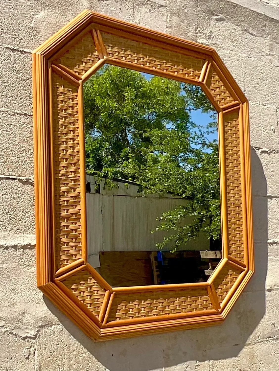 Vintage Coastal Rattan Octagon Mirror — additional photo 5