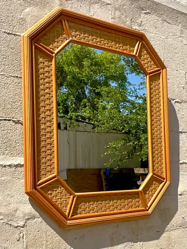 Vintage Coastal Rattan Octagon Mirror — additional photo 5