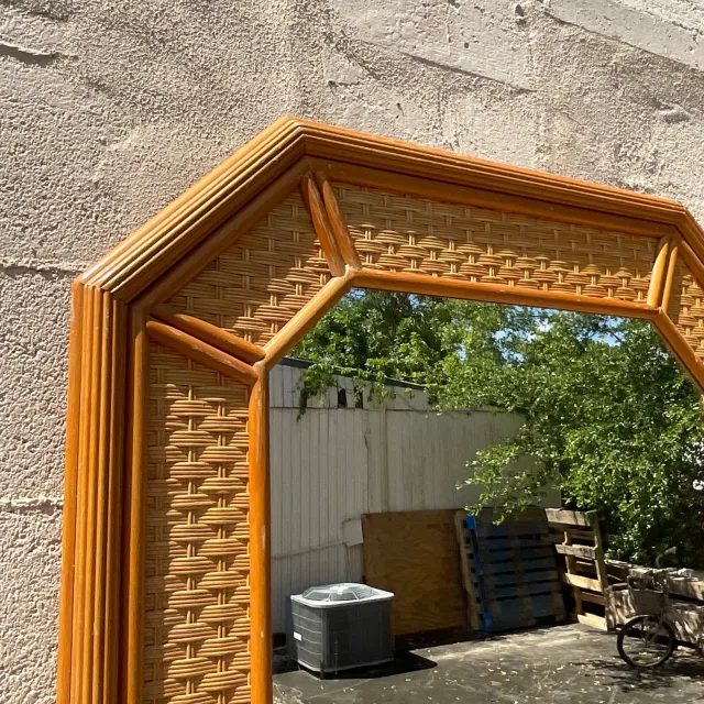 Vintage Coastal Rattan Octagon Mirror — additional photo 6