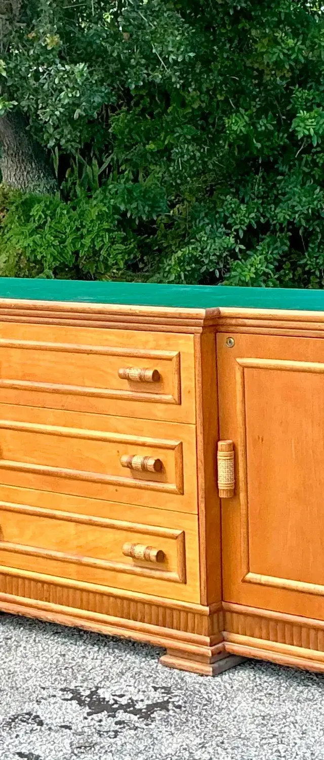 Vintage Coastal Rattan Trimmed Credenza