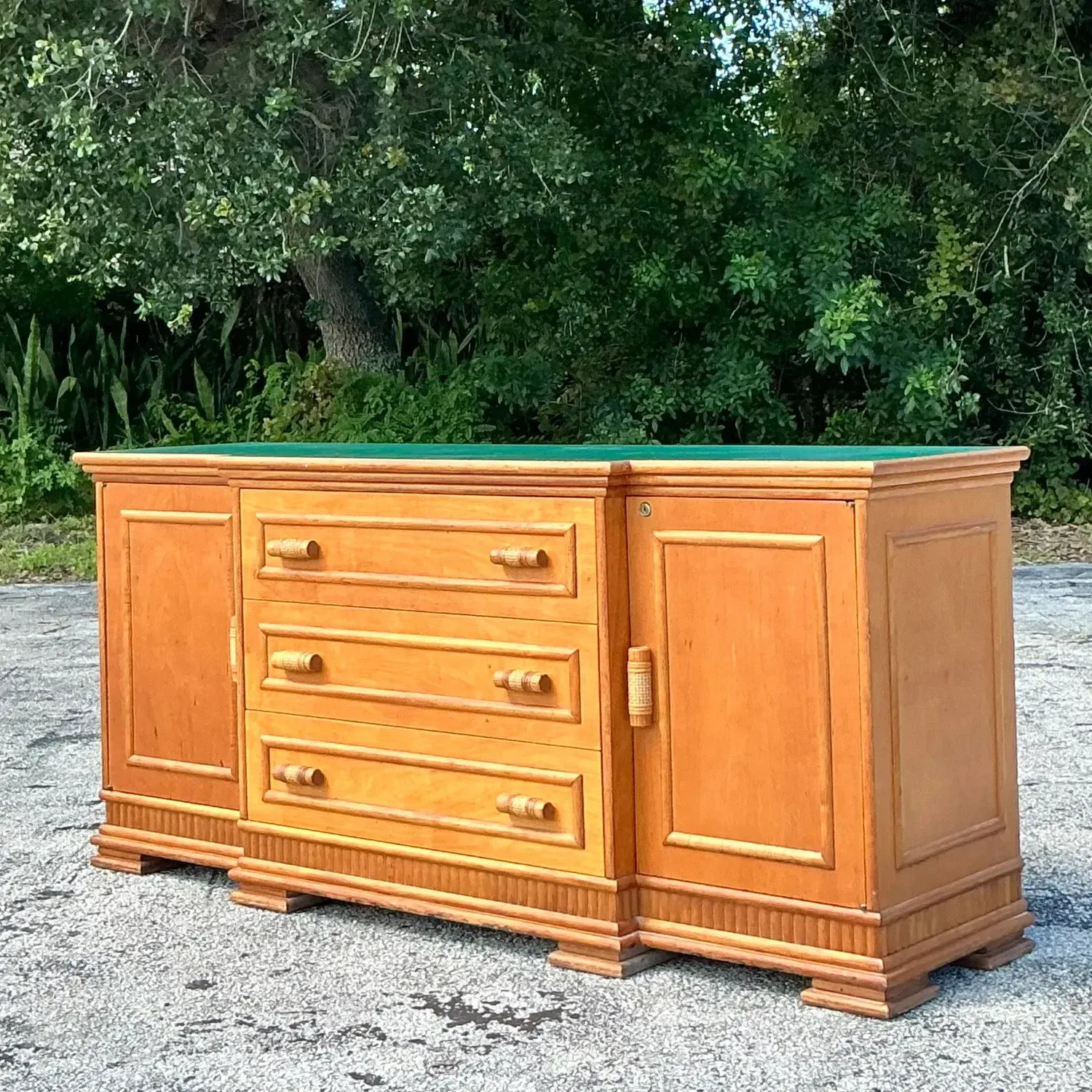 Vintage Coastal Rattan Trimmed Credenza — additional photo 2