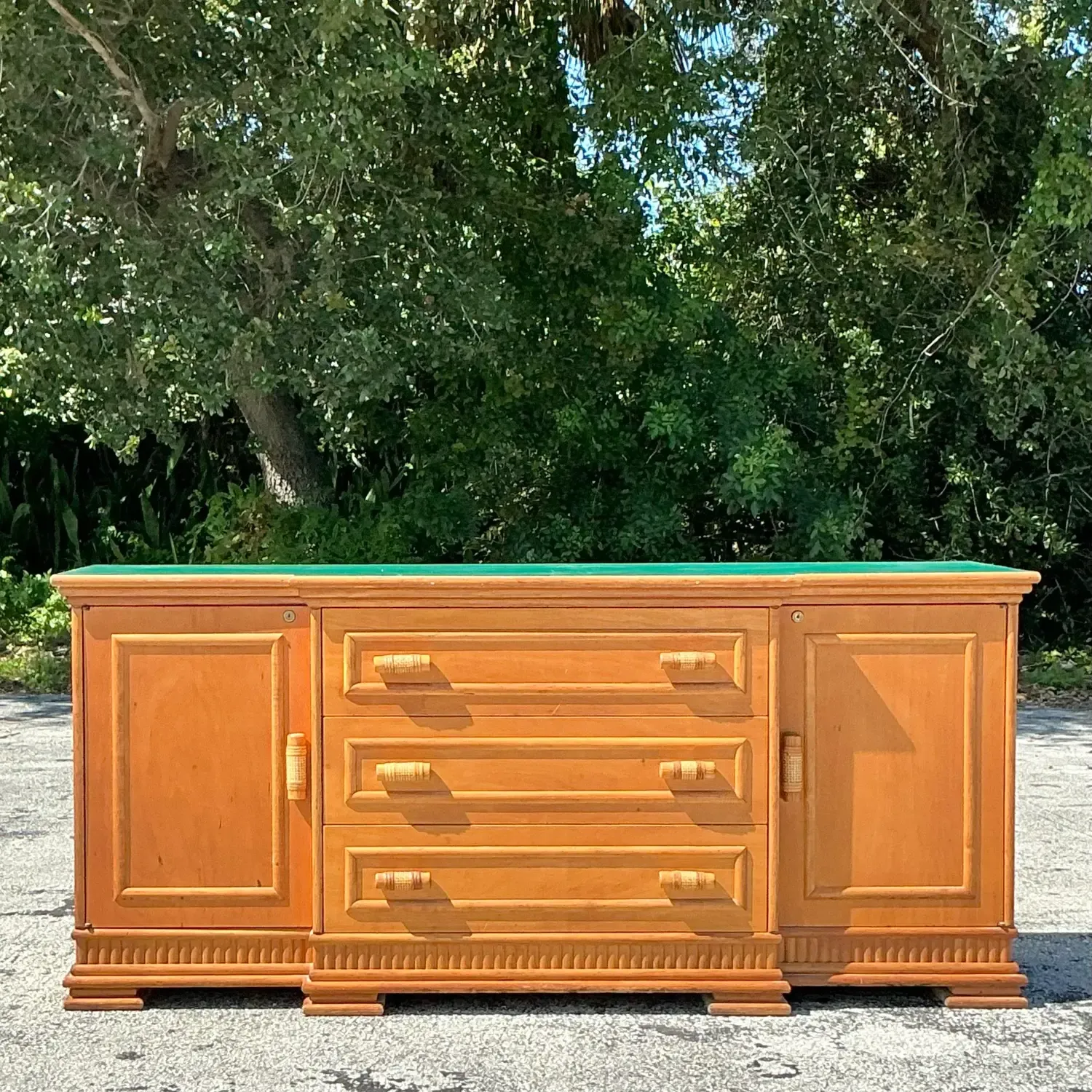 Vintage Coastal Rattan Trimmed Credenza — additional photo 3