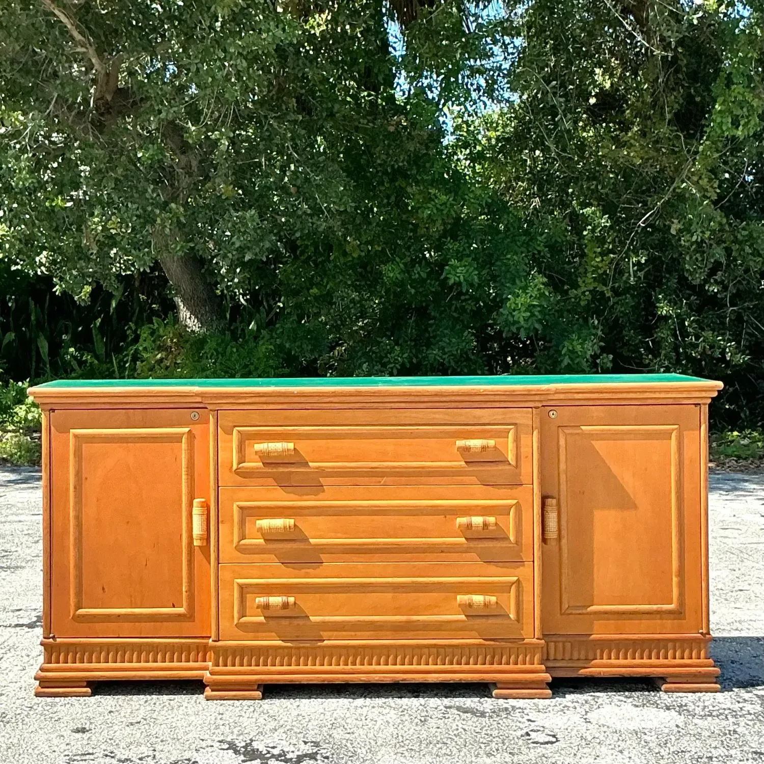 Vintage Coastal Rattan Trimmed Credenza — additional photo 8