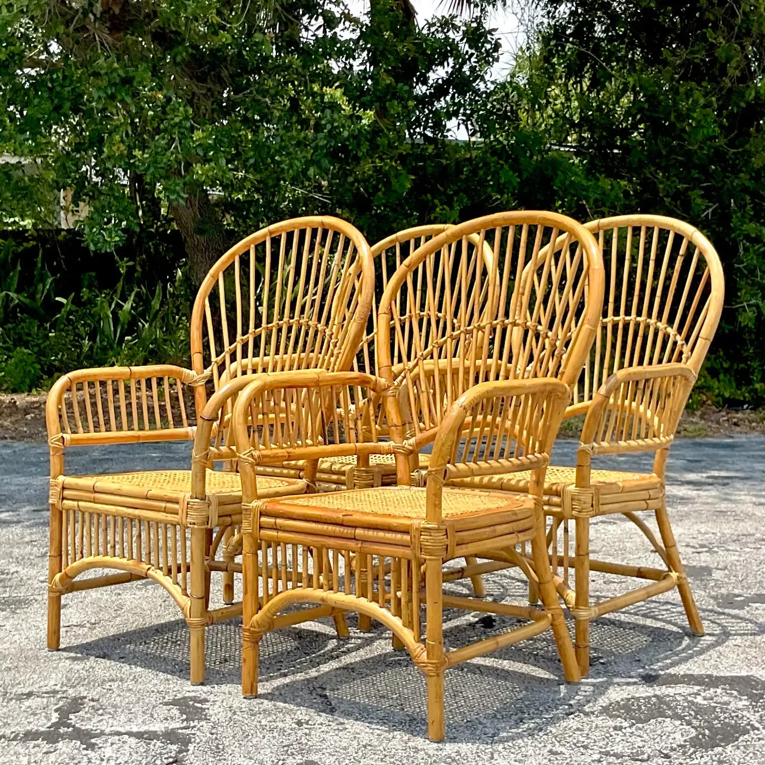 Vintage Coastal Rib Rattan Dining Chairs - Set of 4 — additional photo 3