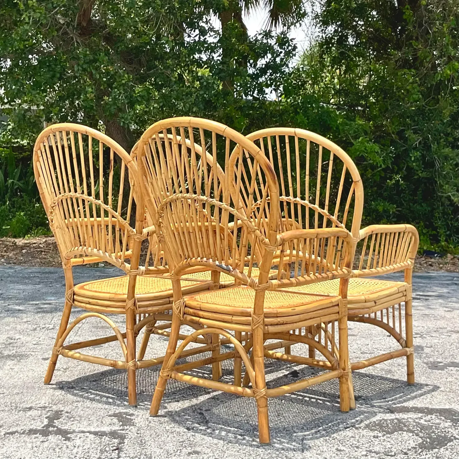 Vintage Coastal Rib Rattan Dining Chairs - Set of 4 — additional photo 4