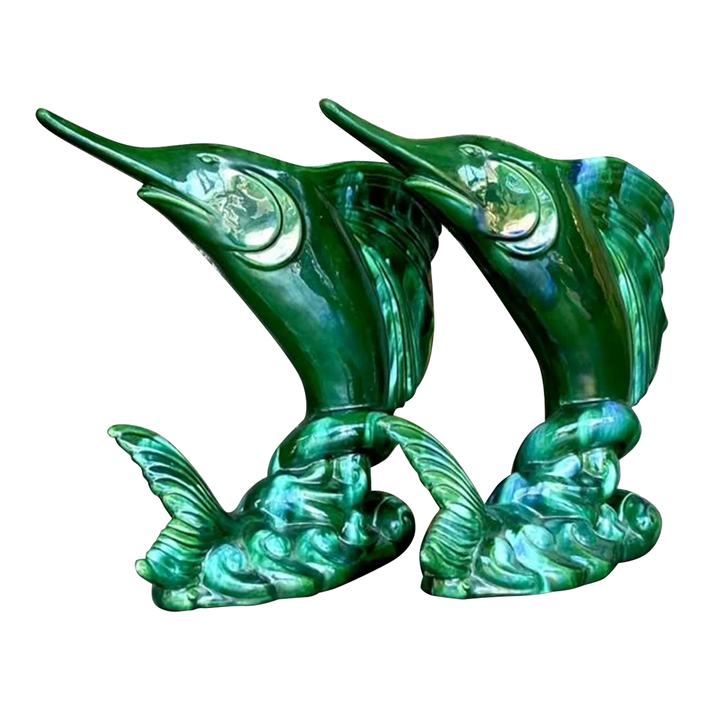 Vintage Coastal Royal Haeger Glazed Ceramic Marlin Vase - a Pair