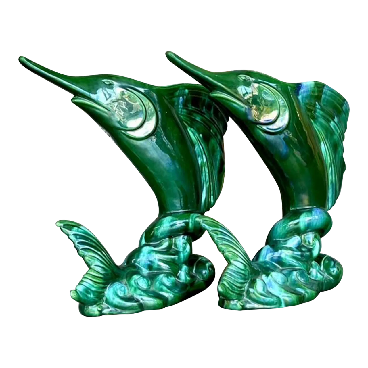 Vintage Coastal Royal Haeger Glazed Ceramic Marlin Vase - a Pair