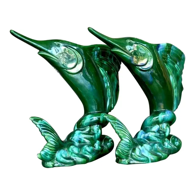 Vintage Coastal Royal Haeger Glazed Ceramic Marlin Vase - a Pair — additional photo 1