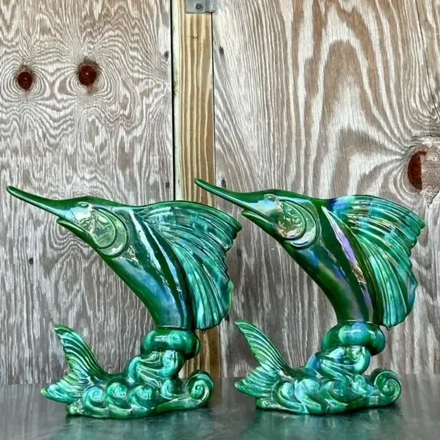 Vintage Coastal Royal Haeger Glazed Ceramic Marlin Vase - a Pair — additional photo 4