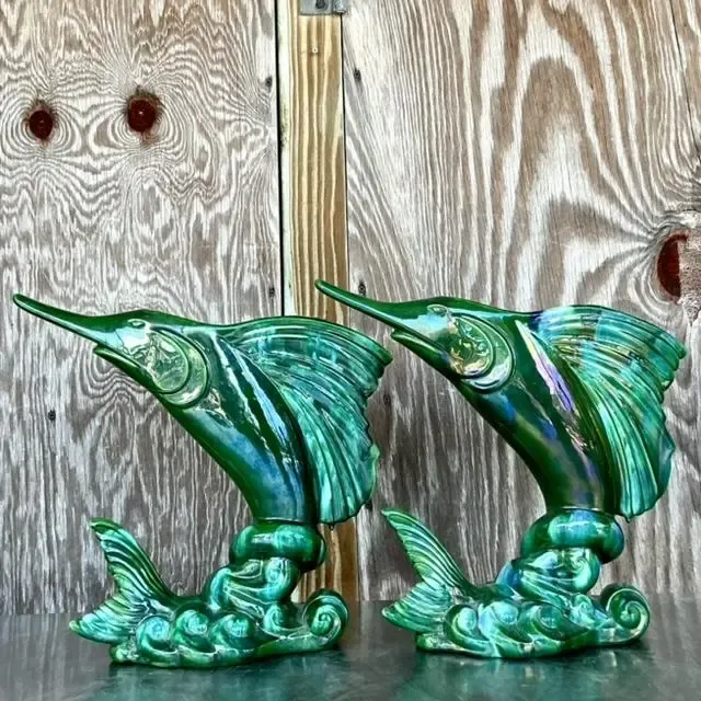 Vintage Coastal Royal Haeger Glazed Ceramic Marlin Vase - a Pair — additional photo 5