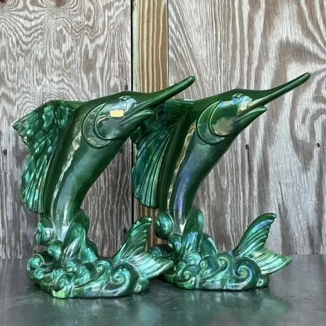 Vintage Coastal Royal Haeger Glazed Ceramic Marlin Vase - a Pair — additional photo 6