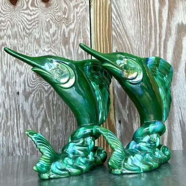 Vintage Coastal Royal Haeger Glazed Ceramic Marlin Vase - a Pair — additional photo 7