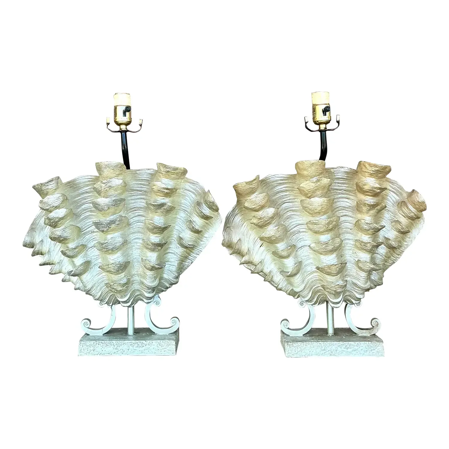 Vintage Coastal Ruffle Clamshell Lamps - a Pair