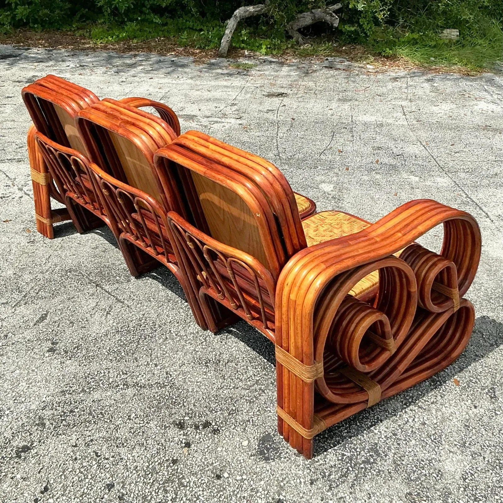 Vintage Coastal Scroll Rattan With Woven Rattan Seats 3 Piece Sofa — additional photo 2
