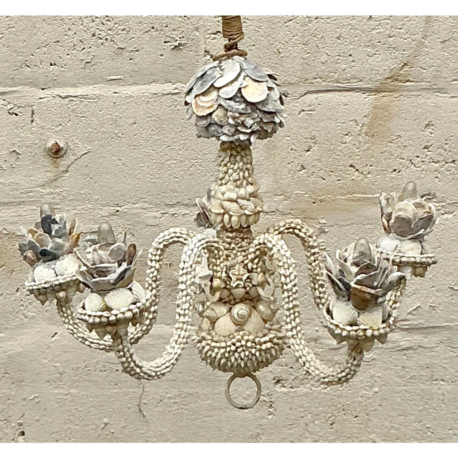 Vintage Coastal Shell Encrusted Chandelier — additional photo 2