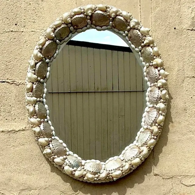 Vintage Coastal Shell Encrusted Oval Mirror — additional photo 2