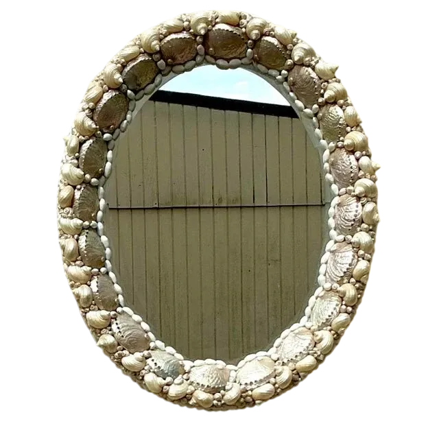 Vintage Coastal Shell Encrusted Oval Mirror — additional photo 3